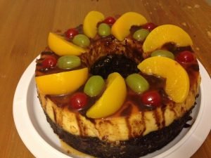 chocoflan con frutas