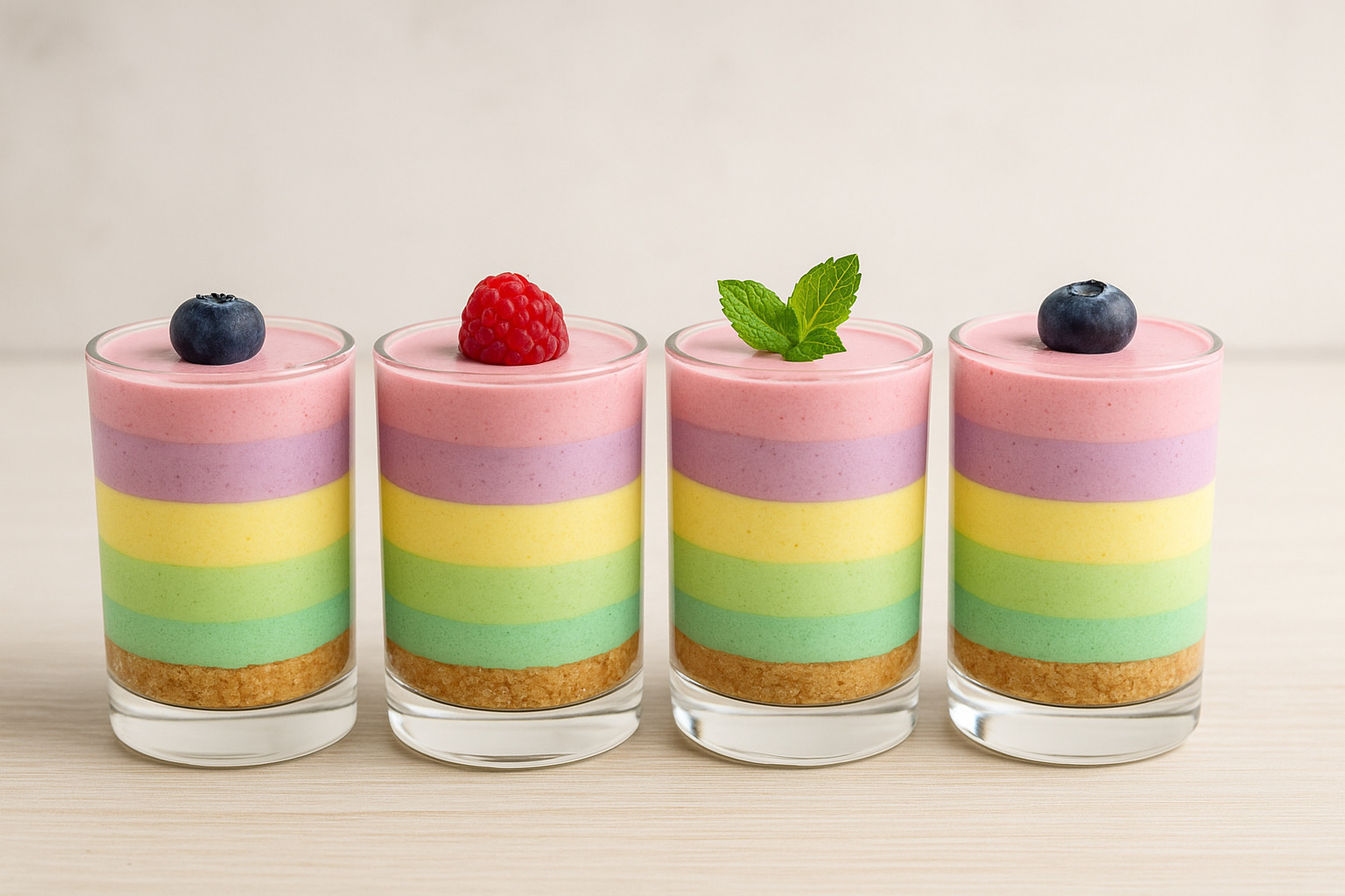 Mini Cheesecakes en Vasitos Transparentes con Capas de Colores Naturales